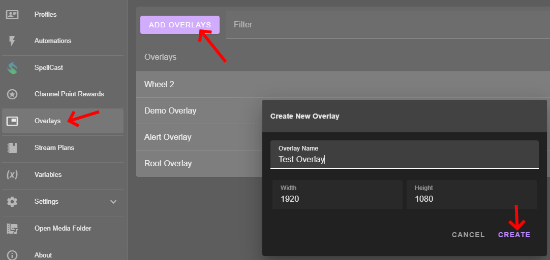 Overlay Creation Buttons