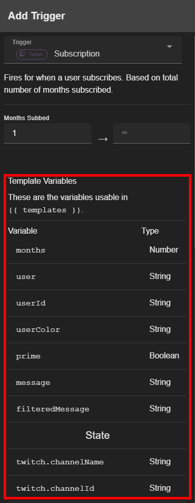 Template Value Table